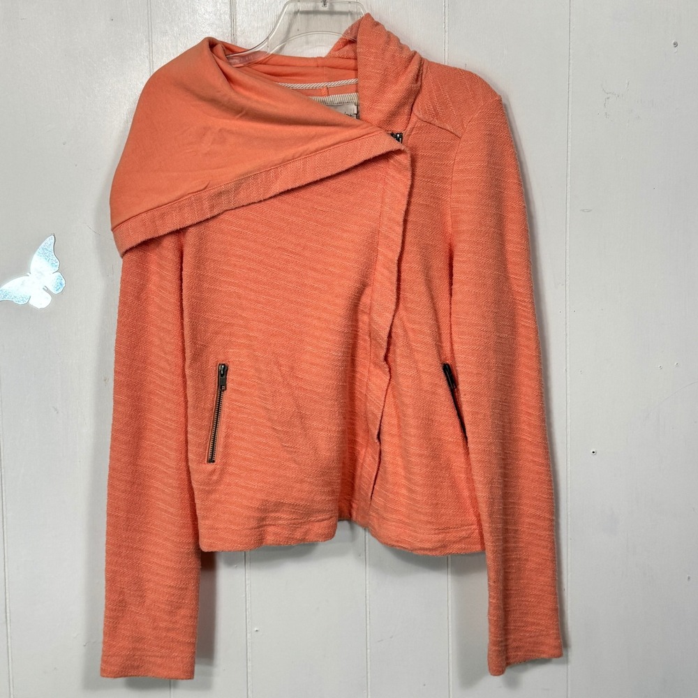 Saturday Sunday Orange Textured Knit Asymmetrical Zip Moto Jacket Size Small